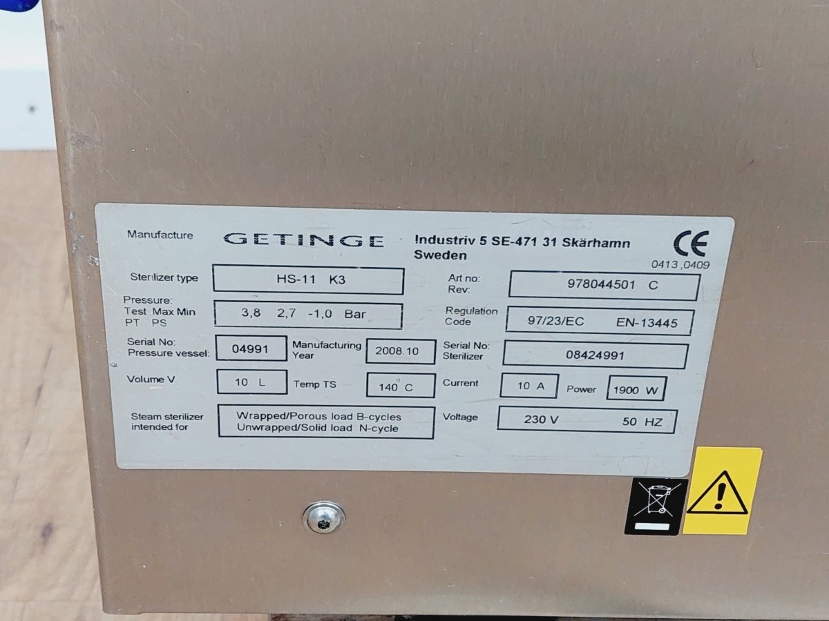 Autoklave Getinge HS 11 K3 Sterilisator Sterilisationsgerät Sterilizer